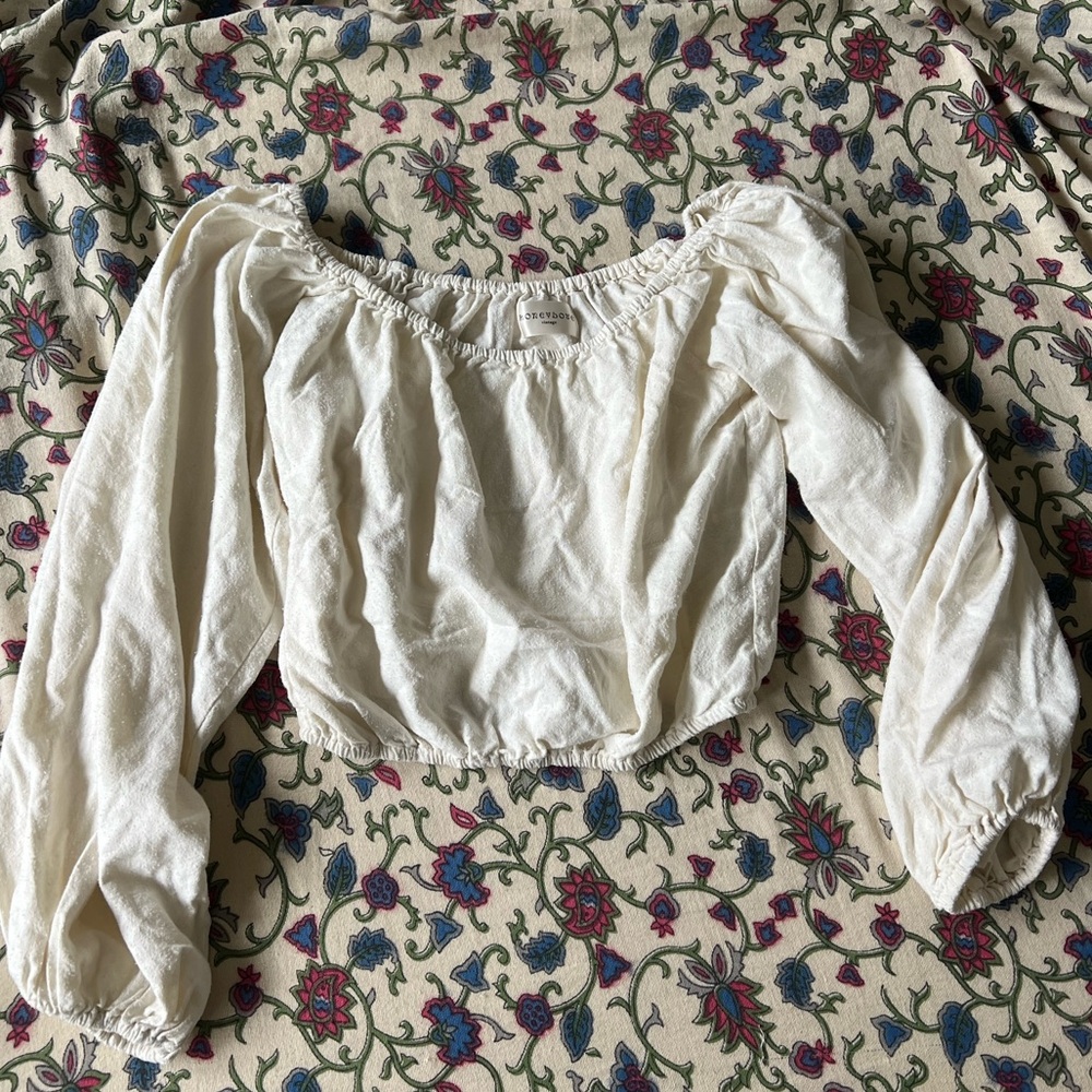 Honeydove vintage raw silk puff sleeve top